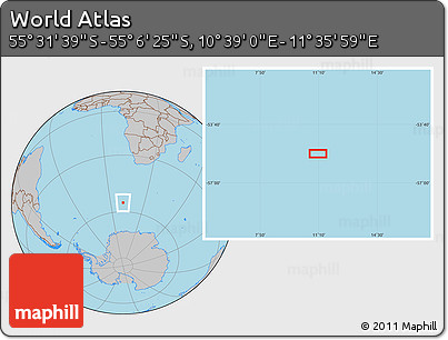 Gray Location Map of the Area around 55° 19' 2" S, 11° 7' 30" E