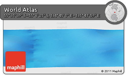 Physical Panoramic Map of the Area around 55° 19' 2" S, 135° 13' 29" E