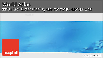 Physical Panoramic Map of the Area around 55° 19' 2" S, 140° 19' 29" E