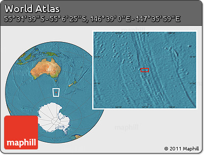 Satellite Location Map of the Area around 55° 19' 2" S, 147° 7' 30" E