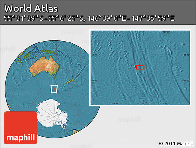 Satellite Location Map of the Area around 55° 19' 2" S, 147° 7' 30" E
