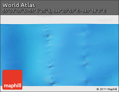 Physical 3D Map of the Area around 55° 19' 2" S, 148° 49' 29" E