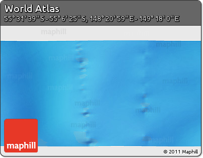 Physical 3D Map of the Area around 55° 19' 2" S, 148° 49' 29" E