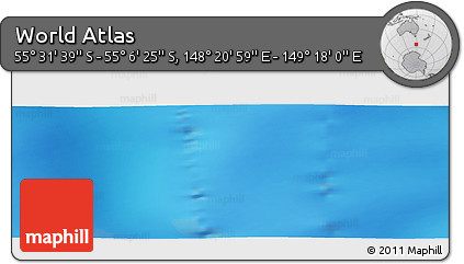 Physical Panoramic Map of the Area around 55° 19' 2" S, 148° 49' 29" E
