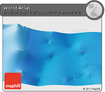 Physical 3D Map of the Area around 55° 19' 2" S, 159° 1' 30" E