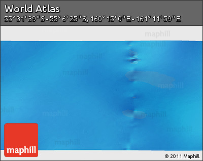 Physical 3D Map of the Area around 55° 19' 2" S, 160° 43' 29" E