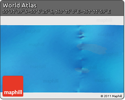 Physical 3D Map of the Area around 55° 19' 2" S, 160° 43' 29" E