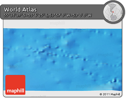 Physical 3D Map of the Area around 55° 19' 2" S, 53° 28' 30" W
