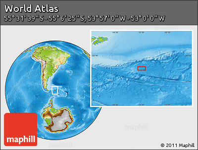 Physical Location Map of the Area around 55° 19' 2" S, 53° 28' 30" W