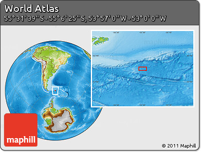 Physical Location Map of the Area around 55° 19' 2" S, 53° 28' 30" W