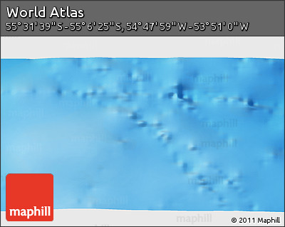 Physical 3D Map of the Area around 55° 19' 2" S, 54° 19' 30" W