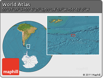 Satellite Location Map of the Area around 55° 19' 2" S, 55° 10' 29" W