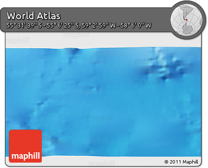 Physical 3D Map of the Area around 55° 19' 2" S, 58° 34' 30" W