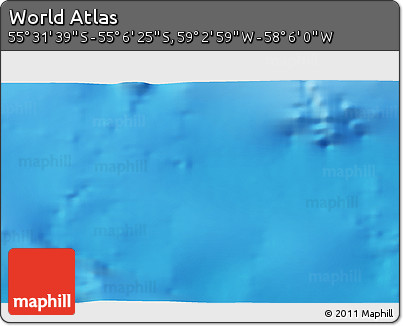 Physical 3D Map of the Area around 55° 19' 2" S, 58° 34' 30" W