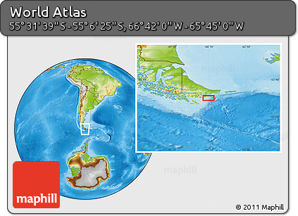 Physical Location Map of the Area around 55° 19' 2" S, 66° 13' 29" W
