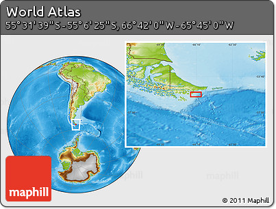 Physical Location Map of the Area around 55° 19' 2" S, 66° 13' 29" W