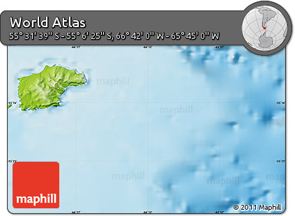 Physical Map of the Area around 55° 19' 2" S, 66° 13' 29" W