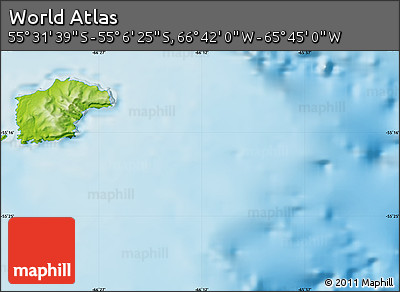 Physical Map of the Area around 55° 19' 2" S, 66° 13' 29" W