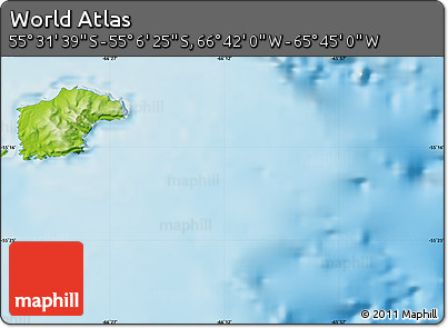 Physical Map of the Area around 55° 19' 2" S, 66° 13' 29" W