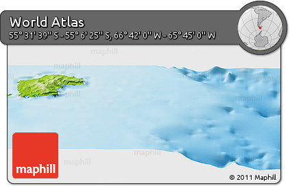 Physical Panoramic Map of the Area around 55° 19' 2" S, 66° 13' 29" W