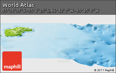 Physical Panoramic Map of the Area around 55° 19' 2" S, 66° 13' 29" W