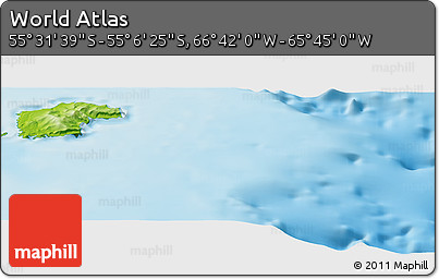 Physical Panoramic Map of the Area around 55° 19' 2" S, 66° 13' 29" W