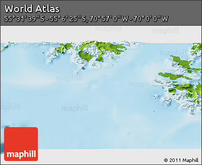 Physical 3D Map of the Area around 55° 19' 2" S, 70° 28' 29" W