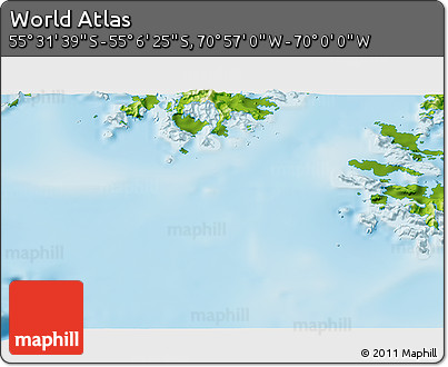 Physical 3D Map of the Area around 55° 19' 2" S, 70° 28' 29" W