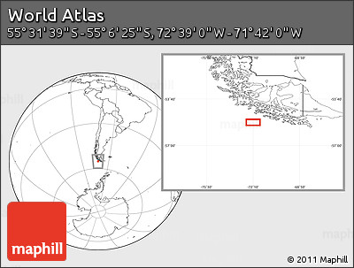 Blank Location Map of the Area around 55° 19' 2" S, 72° 10' 30" W