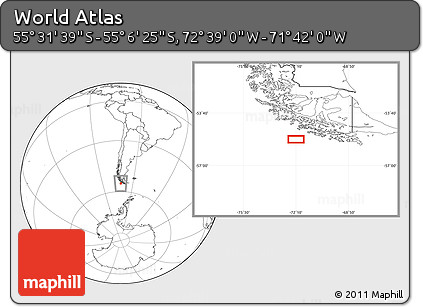 Blank Location Map of the Area around 55° 19' 2" S, 72° 10' 30" W