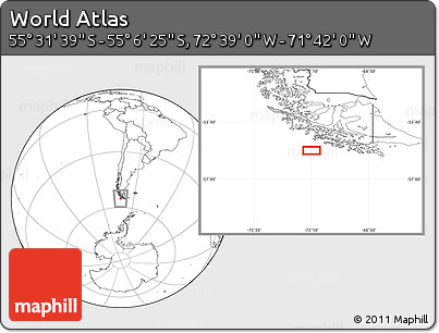 Blank Location Map of the Area around 55° 19' 2" S, 72° 10' 30" W