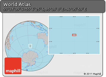 Gray Location Map of the Area around 55° 19' 2" S, 96° 7' 30" E