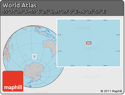 Gray Location Map of the Area around 55° 19' 2" S, 96° 7' 30" E