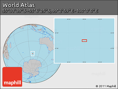 Gray Location Map of the Area around 55° 19' 2" S, 99° 31' 30" E