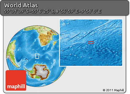 Physical Location Map of the Area around 55° 19' 2" S, 9° 25' 30" E