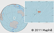 Gray Location Map of the area around 55° 41' 33" S, 100° 22' 30" E, hill shading