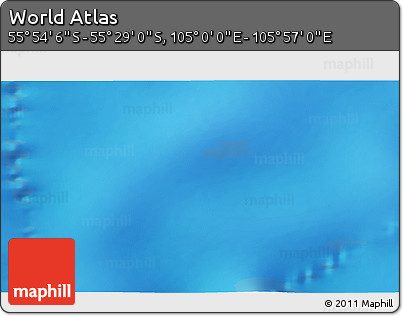 Physical 3D Map of the Area around 55° 41' 33" S, 105° 28' 29" E