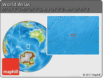Physical Location Map of the Area around 55° 41' 33" S, 108° 52' 30" E