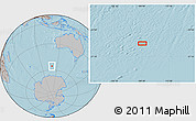 Gray Location Map of the area around 55° 41' 33" S, 109° 43' 29" E, hill shading