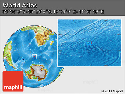Physical Location Map of the Area around 55° 41' 33" S, 11° 7' 30" E