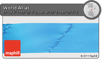 Physical Panoramic Map of the Area around 55° 41' 33" S, 141° 10' 30" E