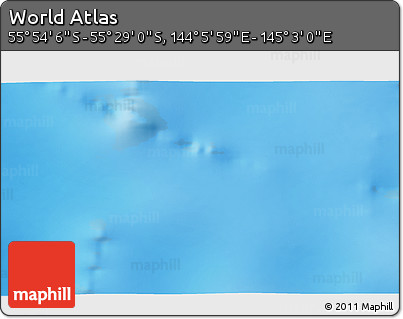 Physical 3D Map of the Area around 55° 41' 33" S, 144° 34' 29" E