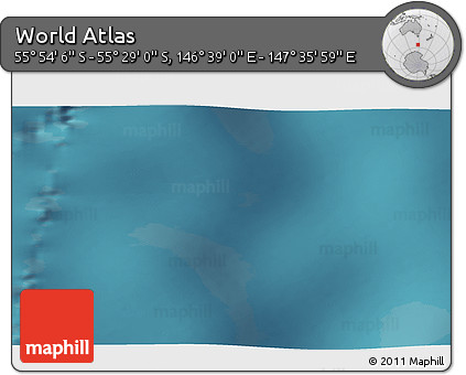 Satellite 3D Map of the Area around 55° 41' 33" S, 147° 7' 30" E
