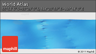 Physical Panoramic Map of the Area around 55° 41' 33" S, 148° 49' 29" E