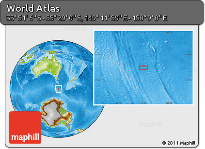 Physical Location Map of the Area around 55° 41' 33" S, 149° 40' 30" E
