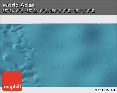 Satellite 3D Map of the Area around 55° 41' 33" S, 150° 31' 30" E