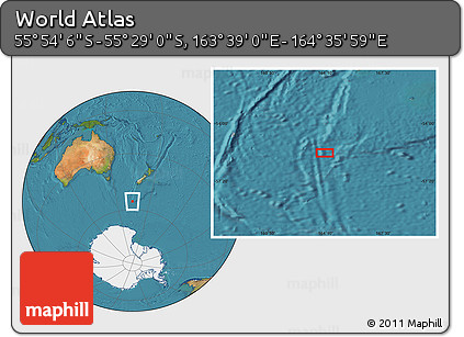 Satellite Location Map of the Area around 55° 41' 33" S, 164° 7' 30" E