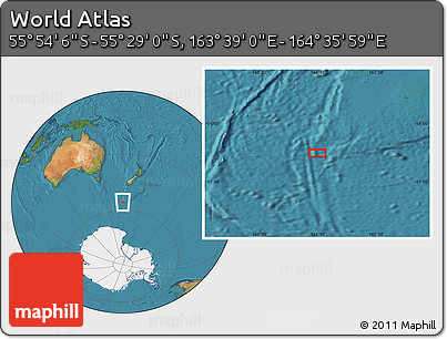 Satellite Location Map of the Area around 55° 41' 33" S, 164° 7' 30" E