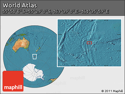 Satellite Location Map of the Area around 55° 41' 33" S, 164° 7' 30" E