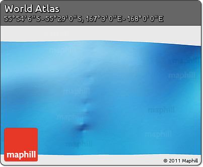 Physical 3D Map of the Area around 55° 41' 33" S, 167° 31' 30" E